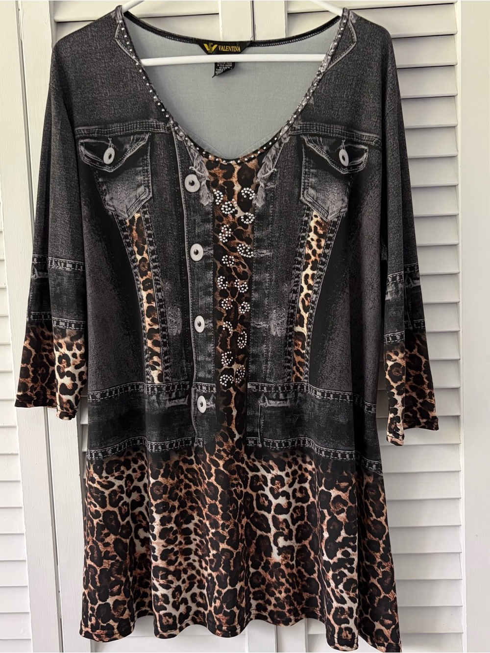 Valentina Black Tunic with Brown Leopard-Print Panels
